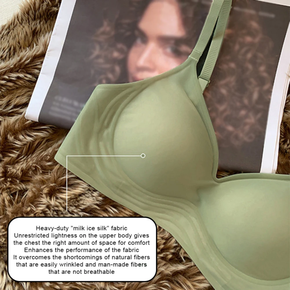 

Women's Push Up Three Rows Of Buckles Intimates Soft Seamless Bra Cool Feeling Wireless Breathable Thin Cup Underwear 5 Colors