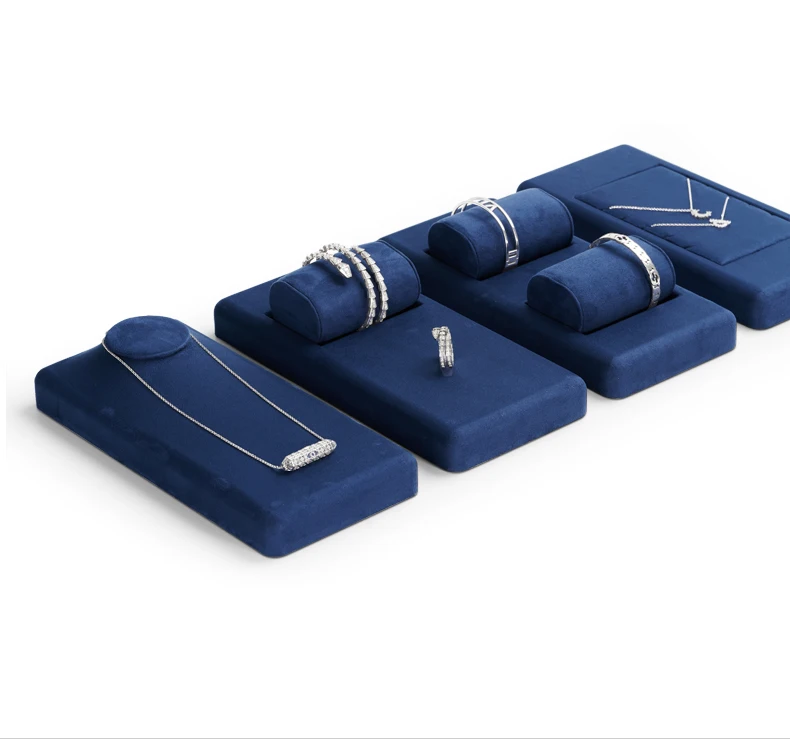 Oirlv Blaues Samt-Schmuckdisplay-Set Ring Ohrring Halskette Armreif Halter Vitrine Organizer Ständer für Ladentheke – Detail 4