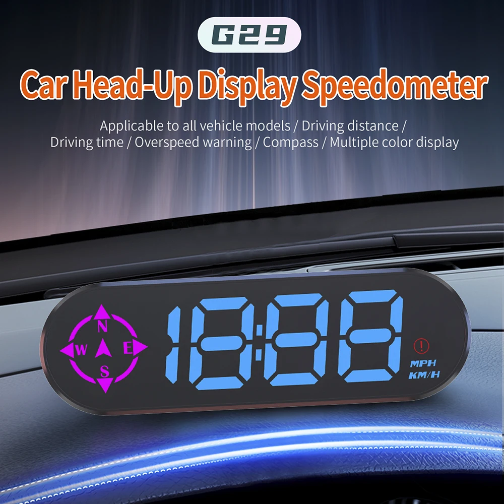 G29 GPS Car HUD Head Up Display Multiplecolor LED Digital Speedometer KMH MPH Compass Clock Overspeed Alarm For Car Truck SUV RV