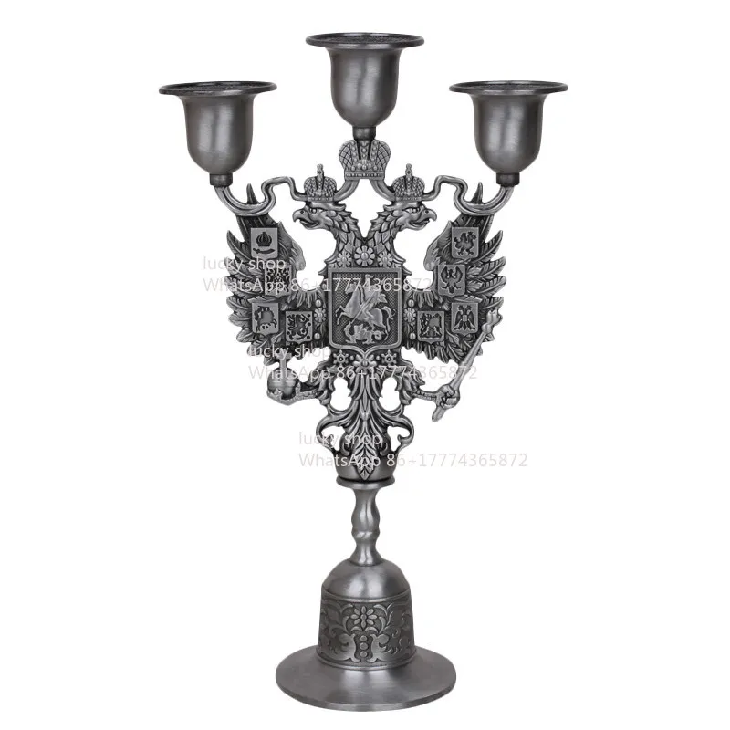 Double-headed Eagle Metal Ornament Home Decoration Candle Light Dinner Candle Holder Antique Three-headed Wax Table
