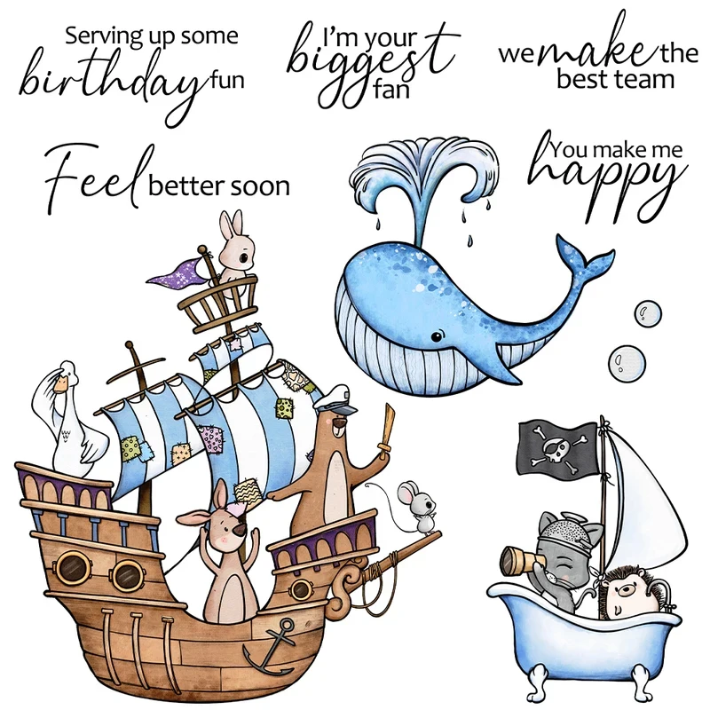 Sail Boat And Dolphin Animal Cutting Dies Clear Stamp DIY Scrapbooking Metal Dies Silicone Stamp For Card Album Decor