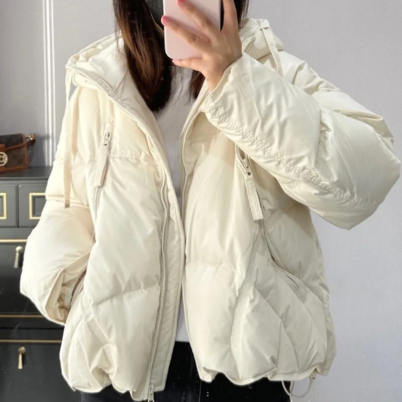 Women's Winter Top Coat Down Jacket White Duck Down Hooded Short Warm Thicken Simple Design Fashion New Niche Versatile Skinny