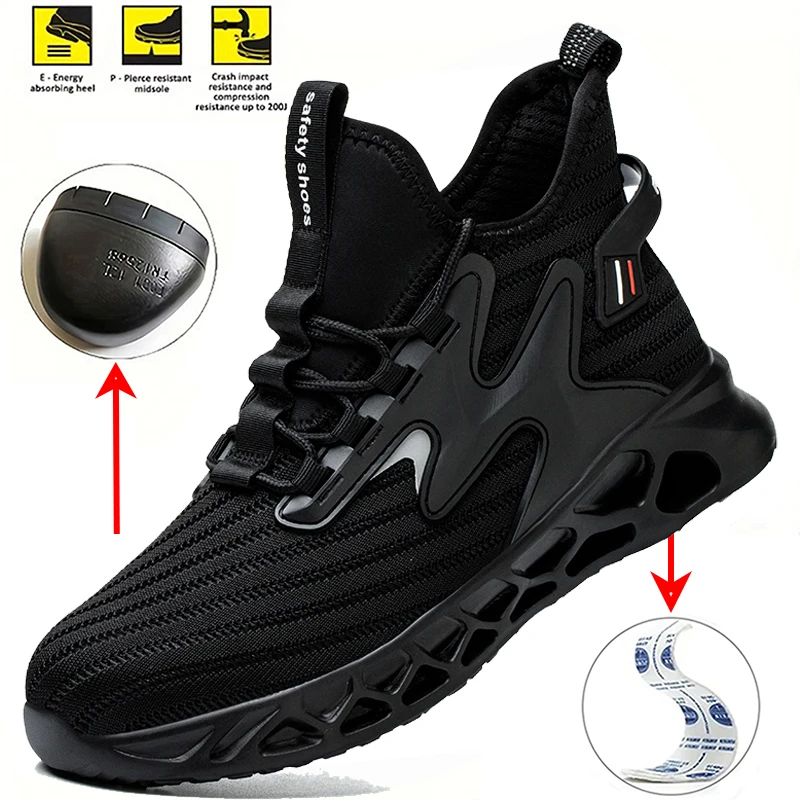 Botas de trabajo con punta de acero para hombre, zapatos de seguridad ligeros, antigolpes, antipinchazos, transpirables, ropa de trabajo para construcción, zapatos extra anchos