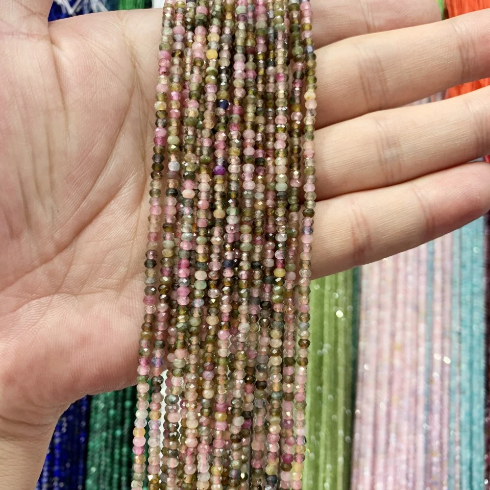 Natural Colored Tourmaline Seed Beads Colored Zircon Faceted Rondelle Loose Beads Diy Beads to Make Bracelets 2x3mm 15‘’