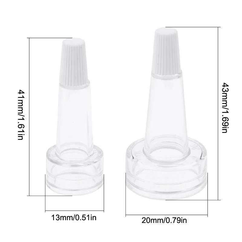 5 Stück transparente/teefarbene 13/20 mm weiße Spitzen-Ausgießkappen für Ampullen, Serumdeckel, abgeflachte Form, obere Verschlusskappe für Penicillin-Flaschen-Tropfer