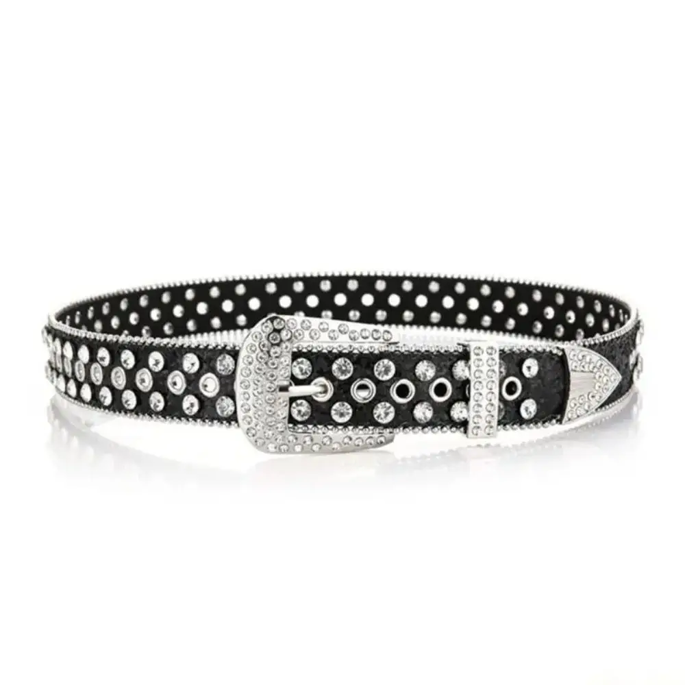 Punk PU Leather Rhinestone Belts Spicy Girl Y2K Rivet Belt Fashion Pin Buckle Women Waistband Decorative Jeans