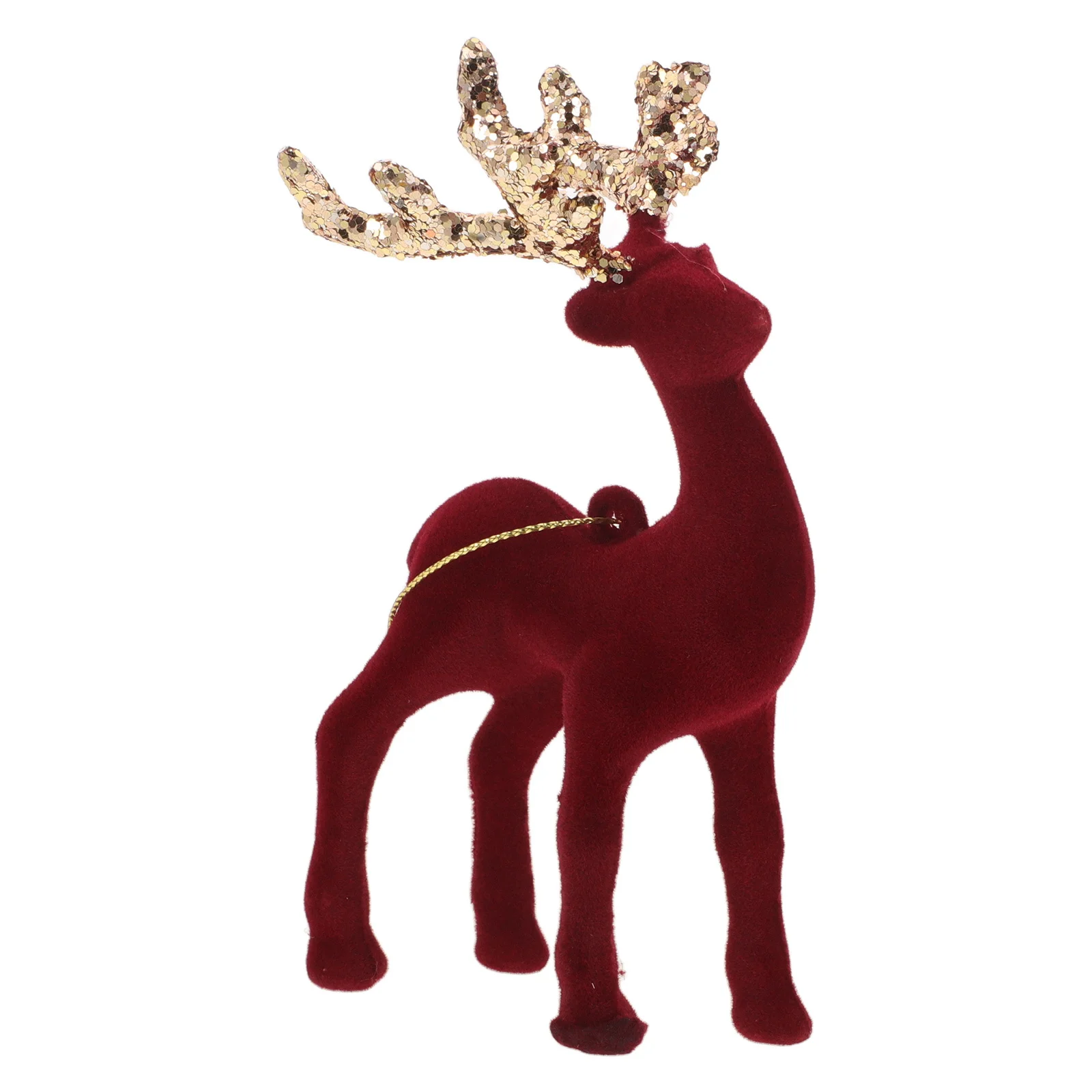 

Christmas Tree Deer Pendant Glitter Flocking Elk Hanging Xmas Reindeer Decoration Tabletop Ornament Winter Holiday