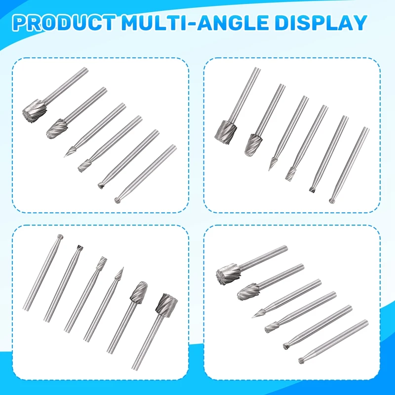 M11K-6PCS HSS Rotary Multi Tool Burr Routing Router Bit Mill Cutter Attachment For Dremel