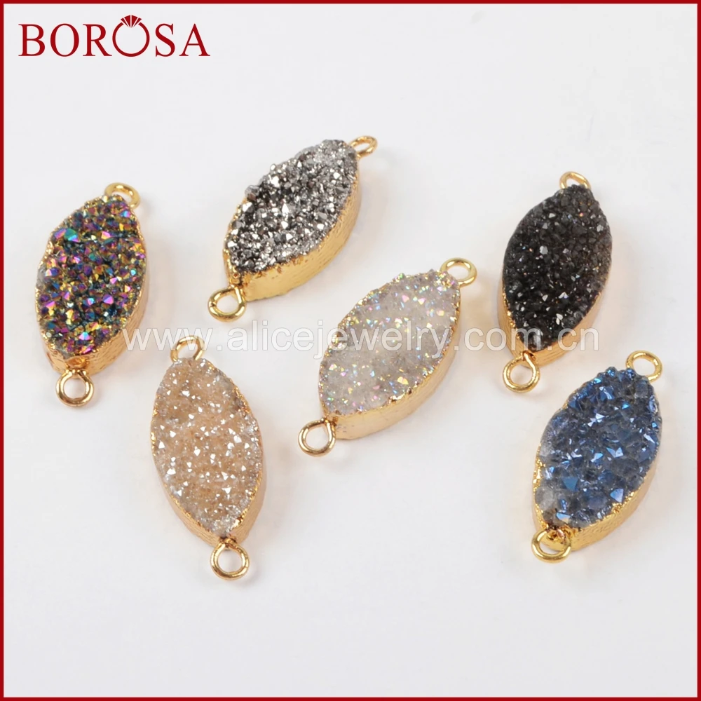 

Marquise Shape Rainbow Natural Agate Titanium Druzy Connector Double Bails for Bracelet/Necklace Making