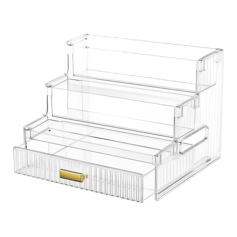 Clear 3 Level Cosmetic Organizer for Skincare Routine Display Countertop Desk Nightstand 23x20x17cm PET Lightweight Build
