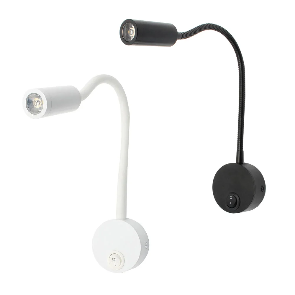 Tubo Flexible de 3W, lámpara LED montada en la pared, foco de imagen ajustable, botón de encendido/apagado, luz para armario, exposición, dormitorio, Hotel