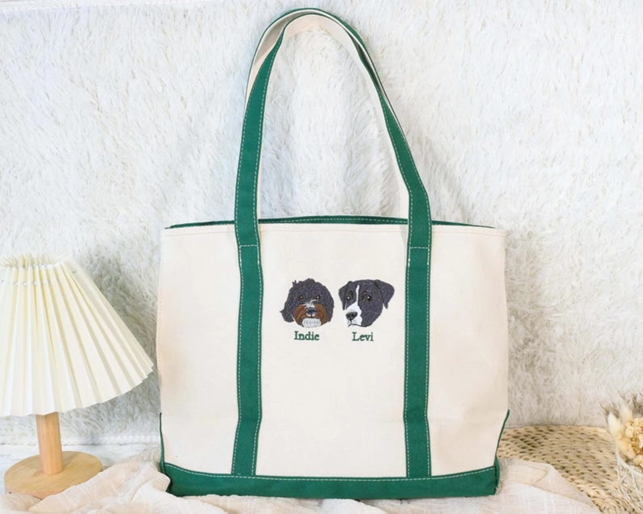 Custom Pet Portrait Tote Bag Personalized Dog Cat Mom Gift Large Capacity Canvas Bag Inner Zipper for Women Daily Commute