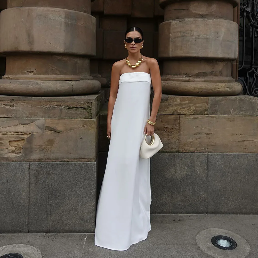 

Msikoods Customized White Prom Dress For Women 2025 Elegant Long Formal Gown Simple Minimalist Strapless Gala Dress Party Gown