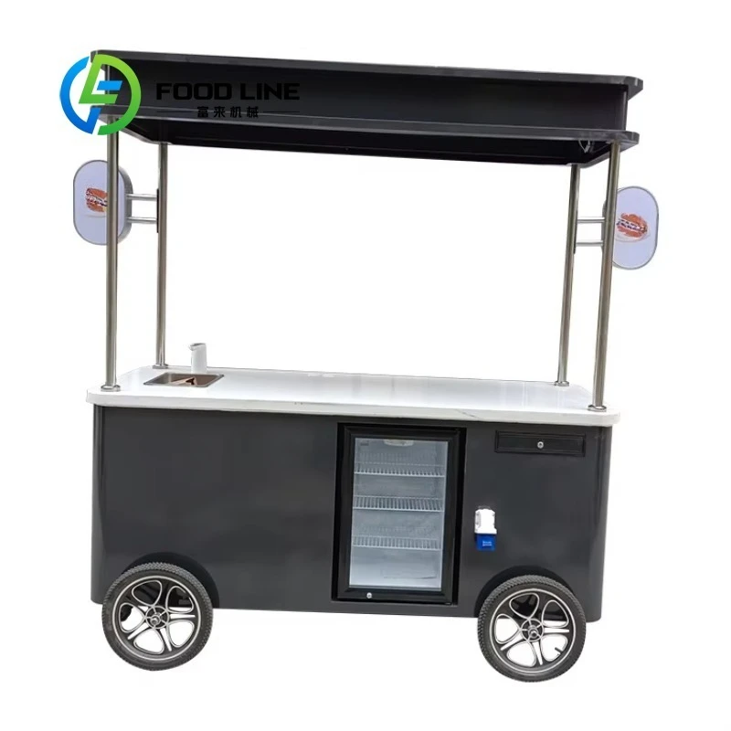 Customized Commercial Hand Push Mobile Vending Cart For Ice Cream Fast Food Drinks Outdoor Street Snack Retail Business