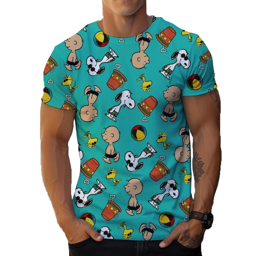 سنوبي لطيف الكرتون ثلاثية الأبعاد طباعة الرياضة سريعة الجافة تنفس تي شيرت عادية الشارع Y2K الكبار الطفل الوالدين والطفل صبي فتاة قصيرة الأكمام #1