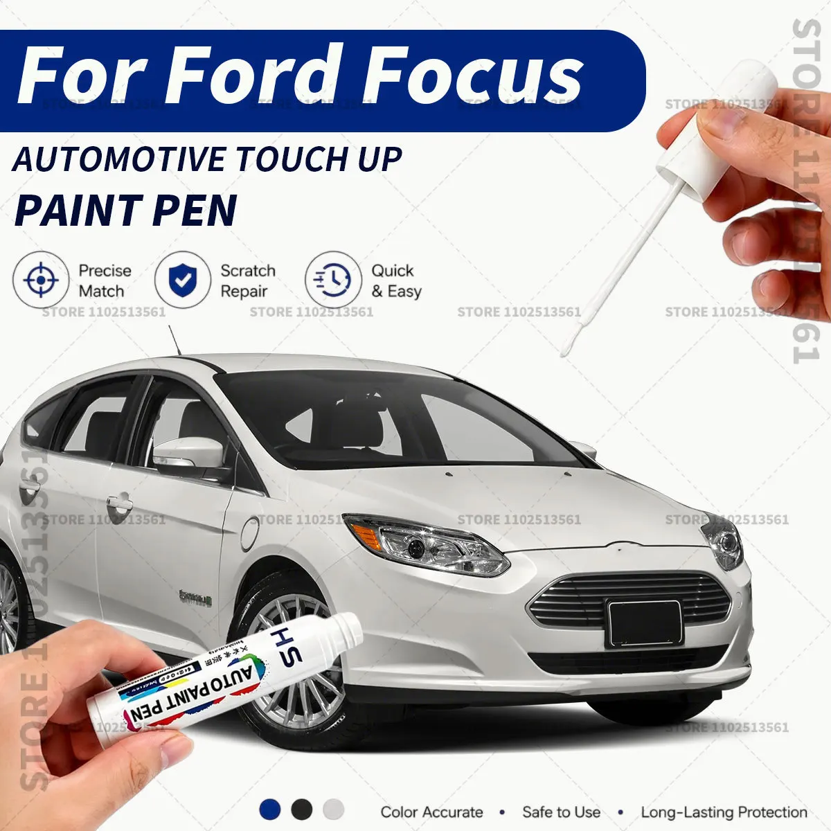 For Ford Focus Professional Car Touch Up Paint Pen Scratch Repair Paint Brush for Automotive Paint Restoration White ZAFA Black