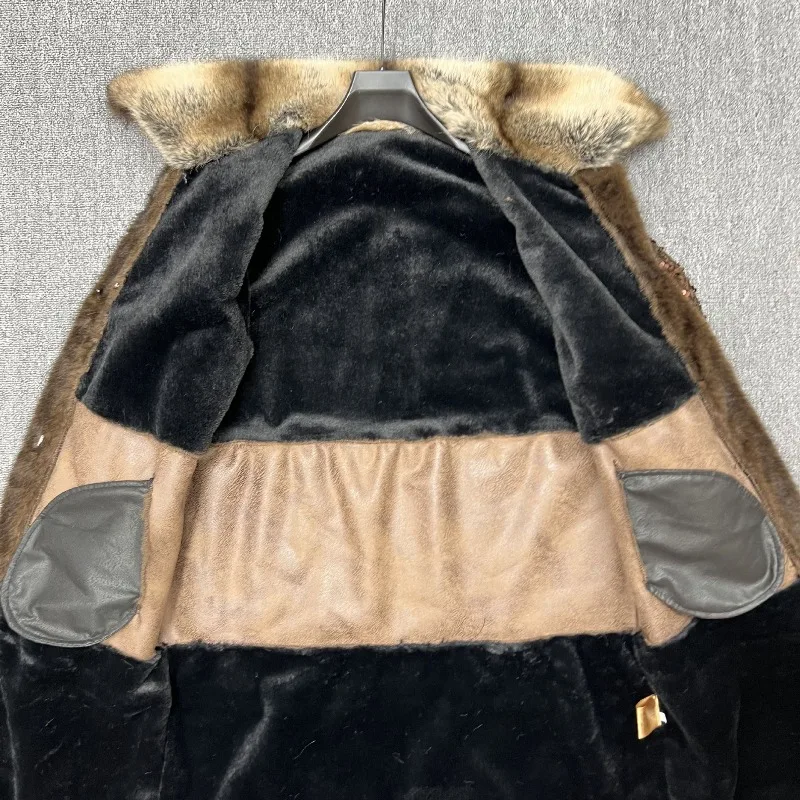 Long Faux Fox Fur Coat Elegant Socialite Style Fashion Sequin Furry Coats 2025 New Autumn Winter Woolen Jacket Outerwear Ladies