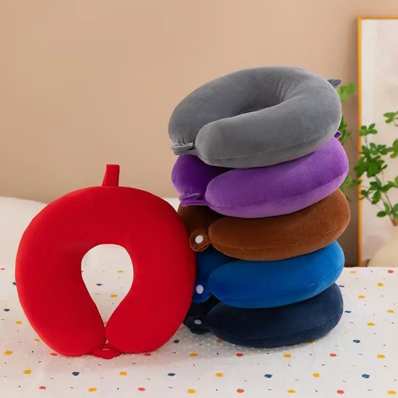 New in Minimalist Plush U-shaped Pillow Neck Airplane Pillow Traveling Car Home Office  Neck Flight Pillow Snap Strap Soft Cover