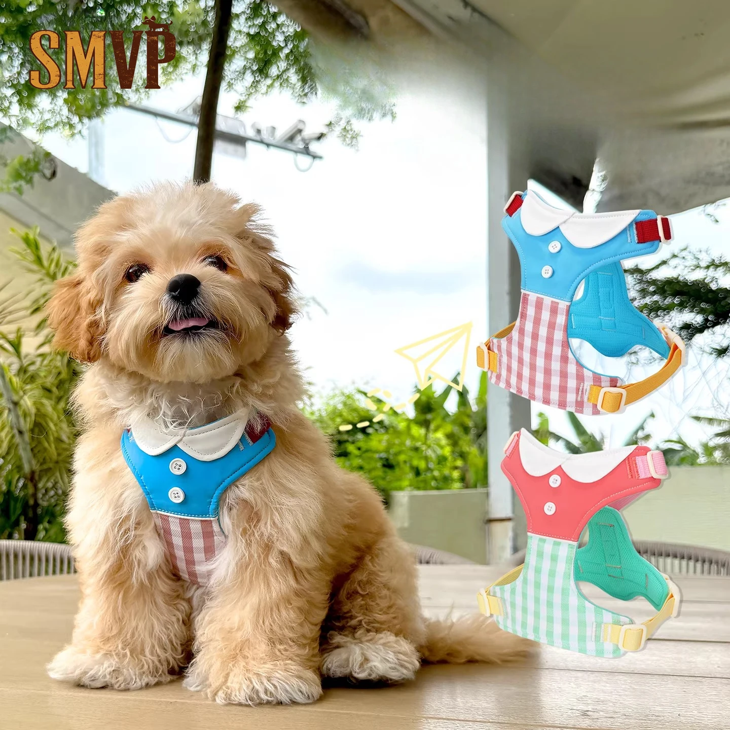 

Летняя дышащая и удобная шлейка для собак мелких и средних пород в цветовой гамме макарон, с защитой от побега, без поводка