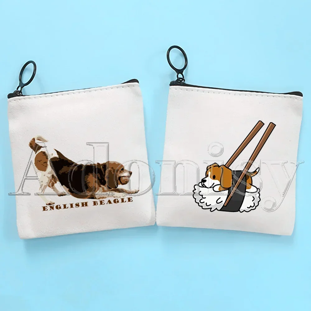 Beagle bolsa de moedas de lona de cor sólida fofa pequena fresca nova bolsa de chave com zíper bolsa de presente de mão