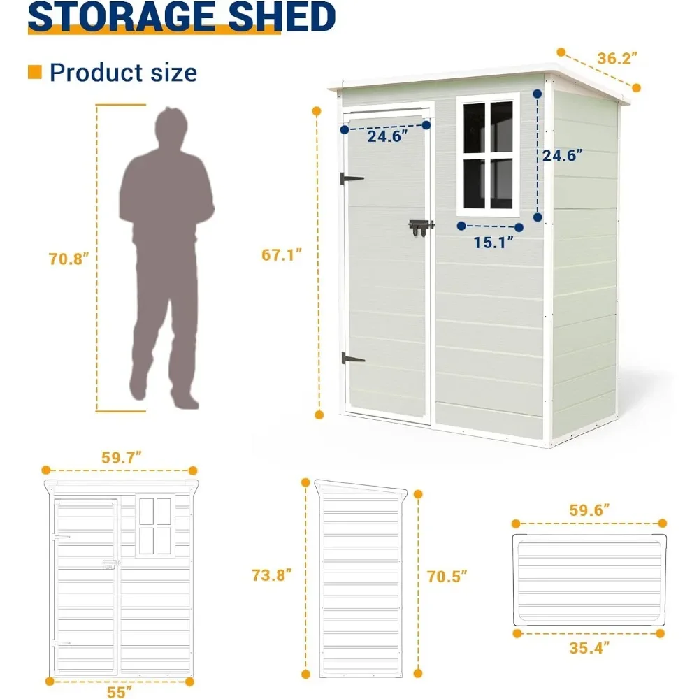 Imagem -02 - Armazenamento ao ar Livre Resina Garden Shed Bicicleta Lixo Pode Plástico Fora Shelds Caixa de Armazenamento Ferramenta 5x3ft