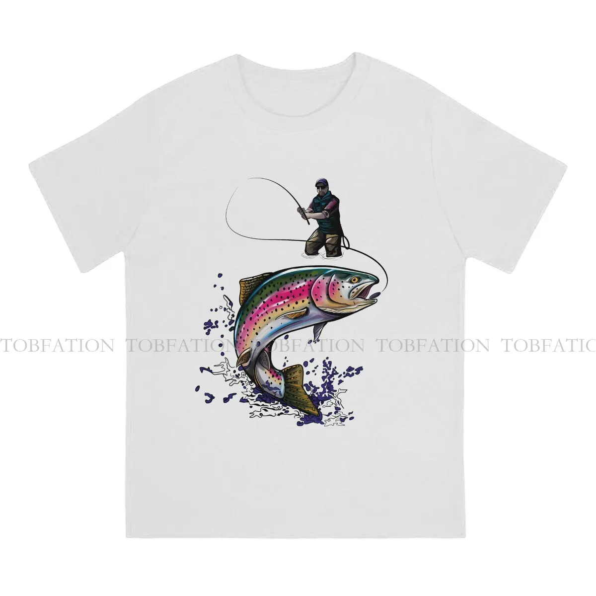 Fisherman Nature Rainbow Trout T Shirt Vintage Teenager Homme High Quality Tshirt Loose Crewneck Streetwear