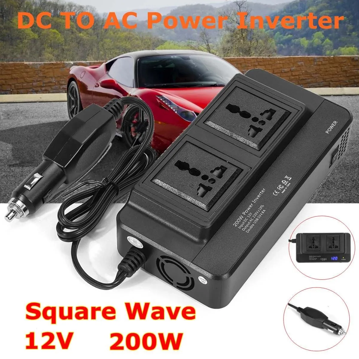 200W Car Inverter DC 12V to AC 220V/110V Power Converter Splitter 4 USB Fast Charging Socket Smart Voltage