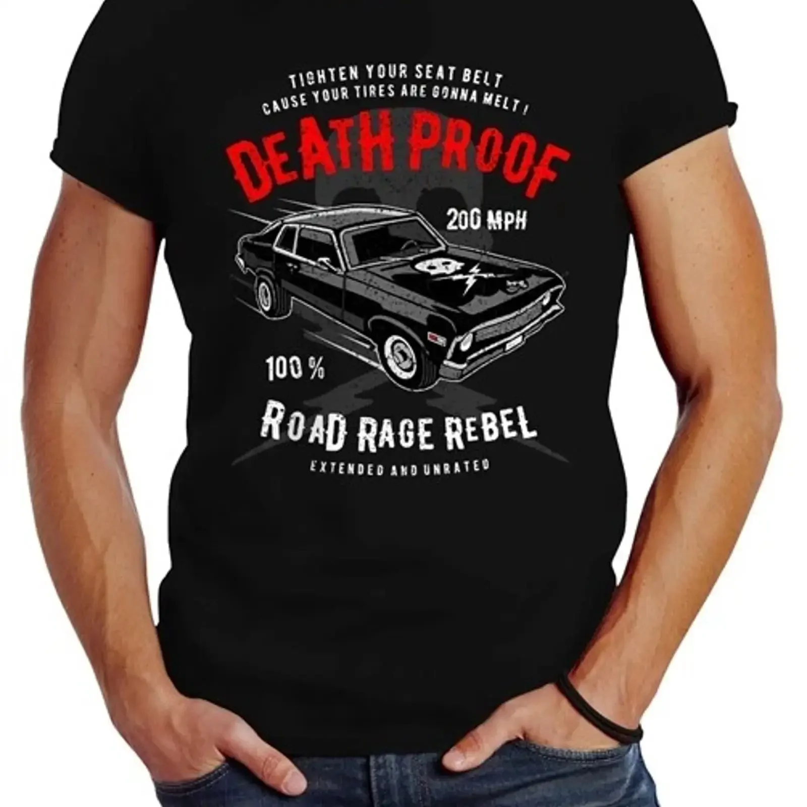 Herren T Shirt V8 Auto US Car Tuning Deathproof Neverless vintage Washed Slightly homme Stylish Stretched Top For Everyday Wear