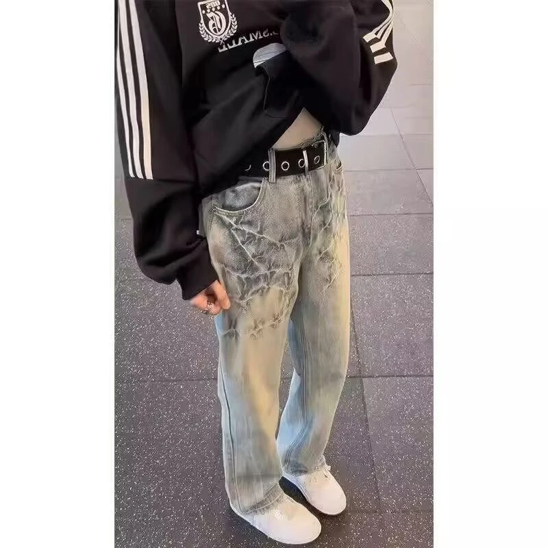 

Retro American Plaid Patchwork Men's Jeans Straight Leg Slim Fit High Street Style Wear Resistant Daily Wear Youth Fashion