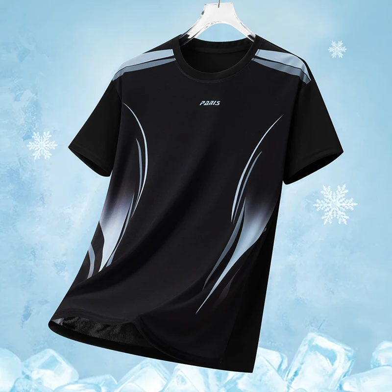 Sommer-Farbverlauf Eisseide Rundhals Schnelltrocknend Sport T-Shirt für Herren und Damen Outdoor Laufen Training Leichtes Atmungsaktives Trendiges Oberteil
