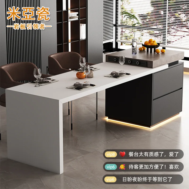 Multifunctional rock slab bar table integrated matte kitchen island table tea table small apartment home