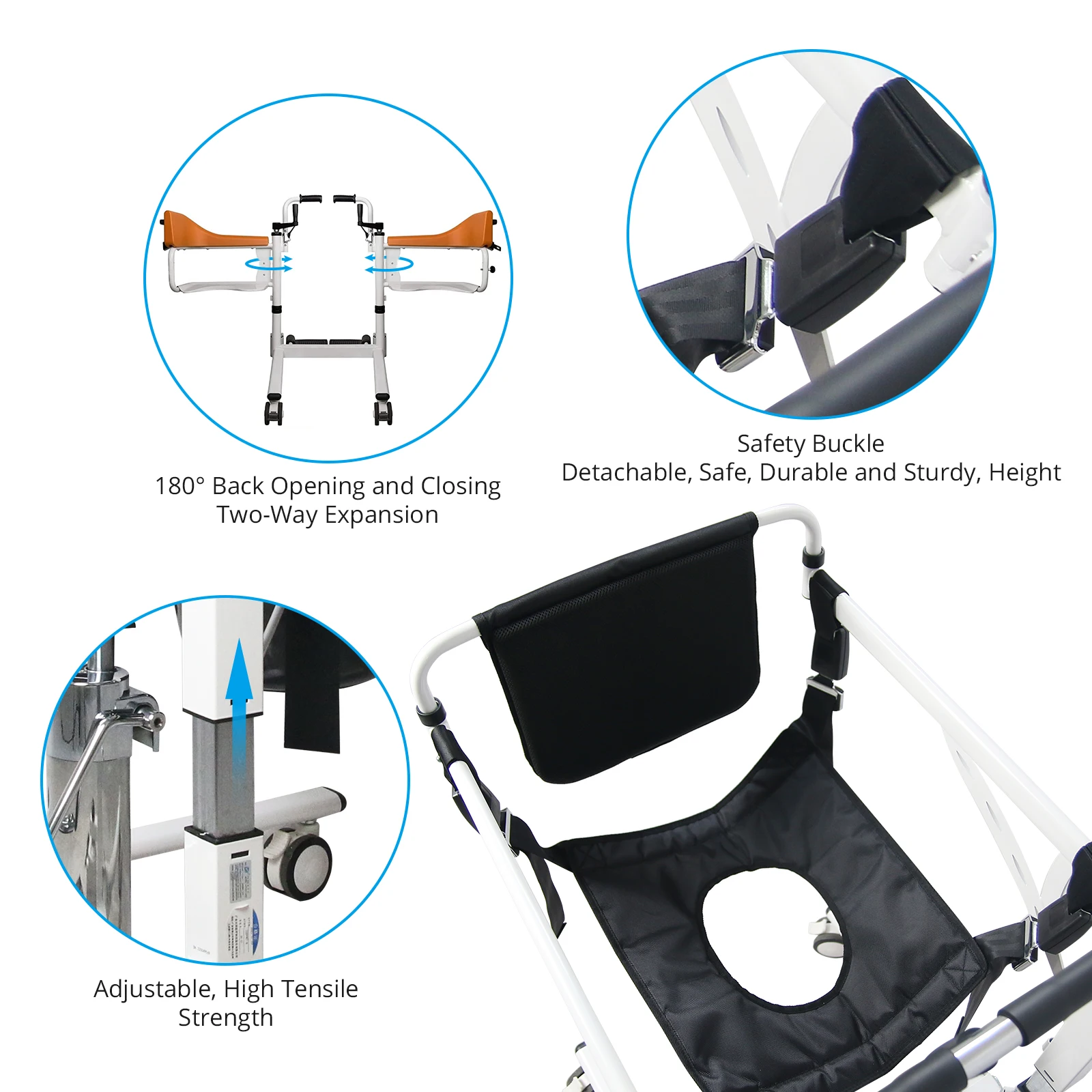 Hydraulic Patient Transfer Lift Chair Multifunctional Transfer Wheelchair Adjustable Seat Height, Portable Toilet Commode Chair