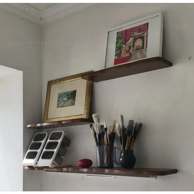 Solid Wood Floating Shelf - Wall-Mounted Display & Storage Board for Living Room/Study  Natural Grain Multi-Purpose Organizer