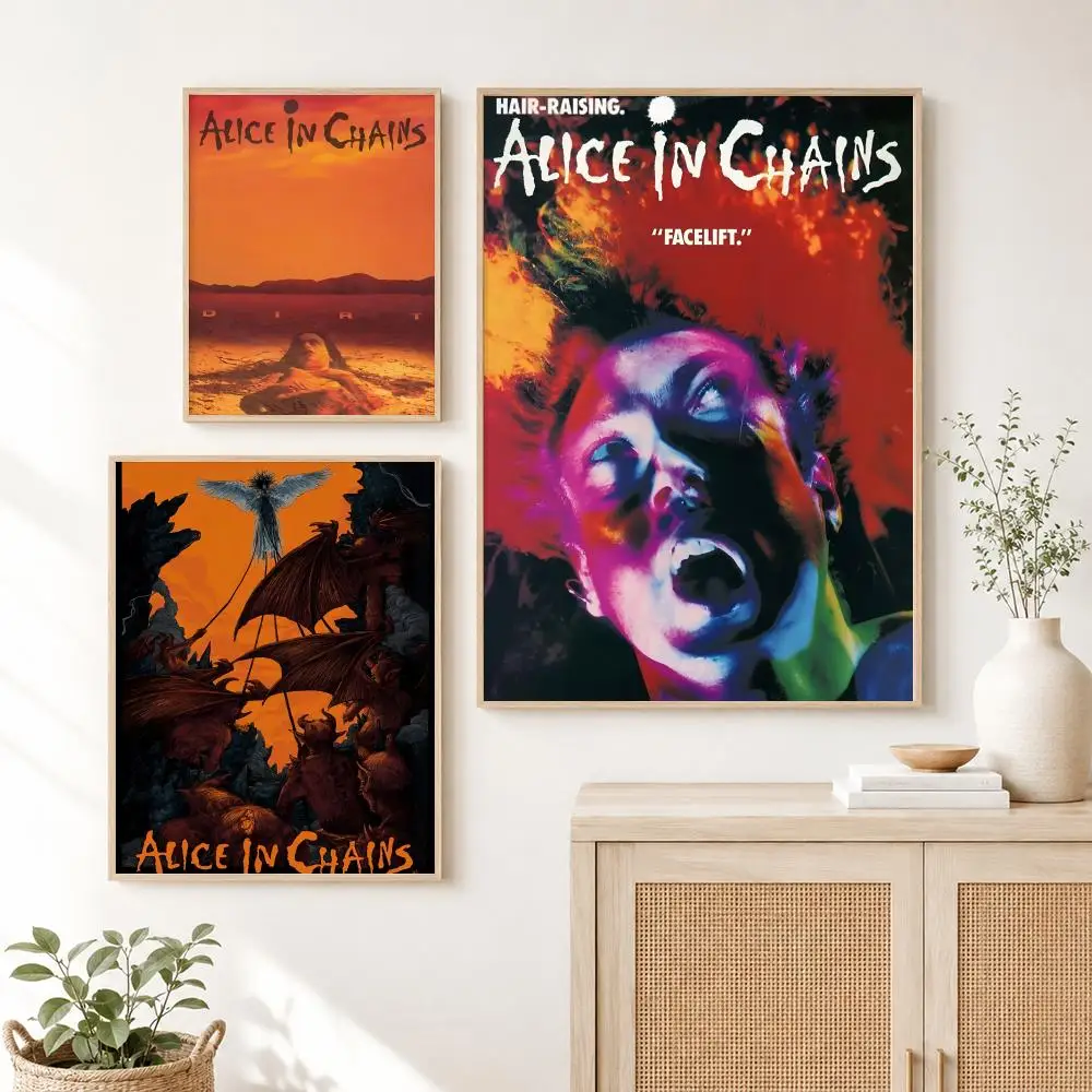 Classic Band A-Alice in Chains Band Poster Self Adhesive Wall Art Decor for Bedroom Living Room Office Home Decor Gift