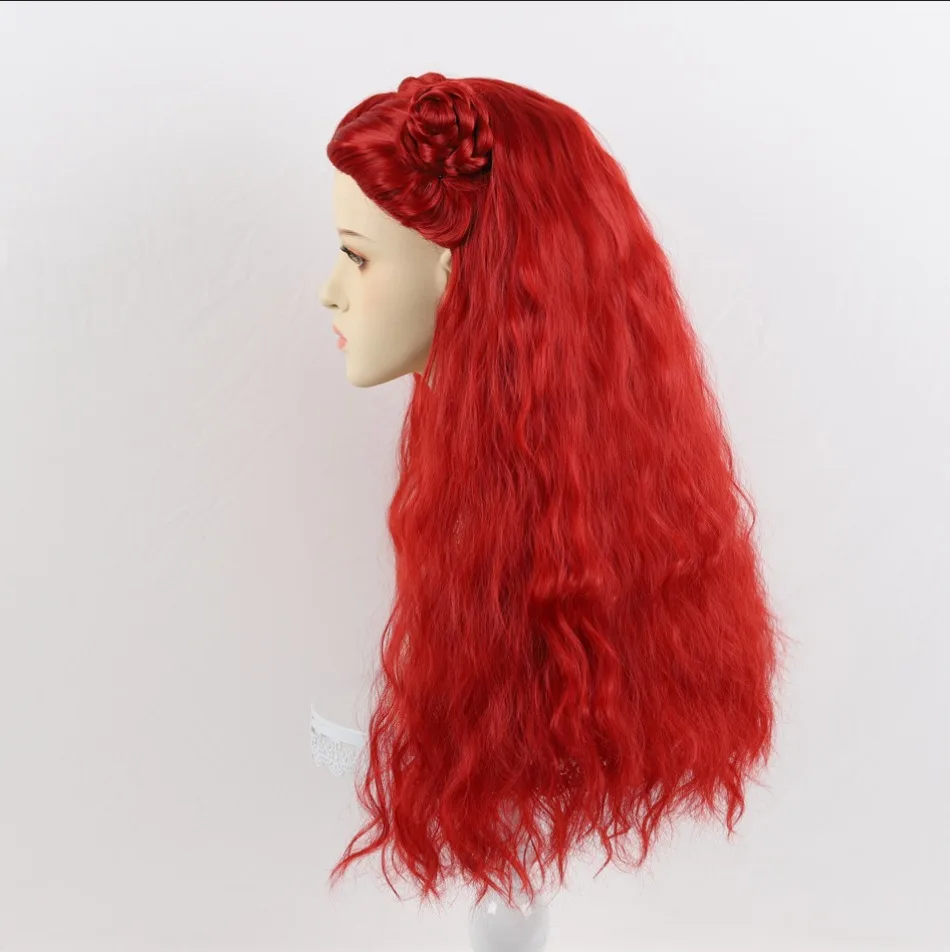 Girls Mermaid Long Curly Hair Ball Ceremonial Dress Match Fashion Headgear Film Descendants S Red Role Modeling Headwear