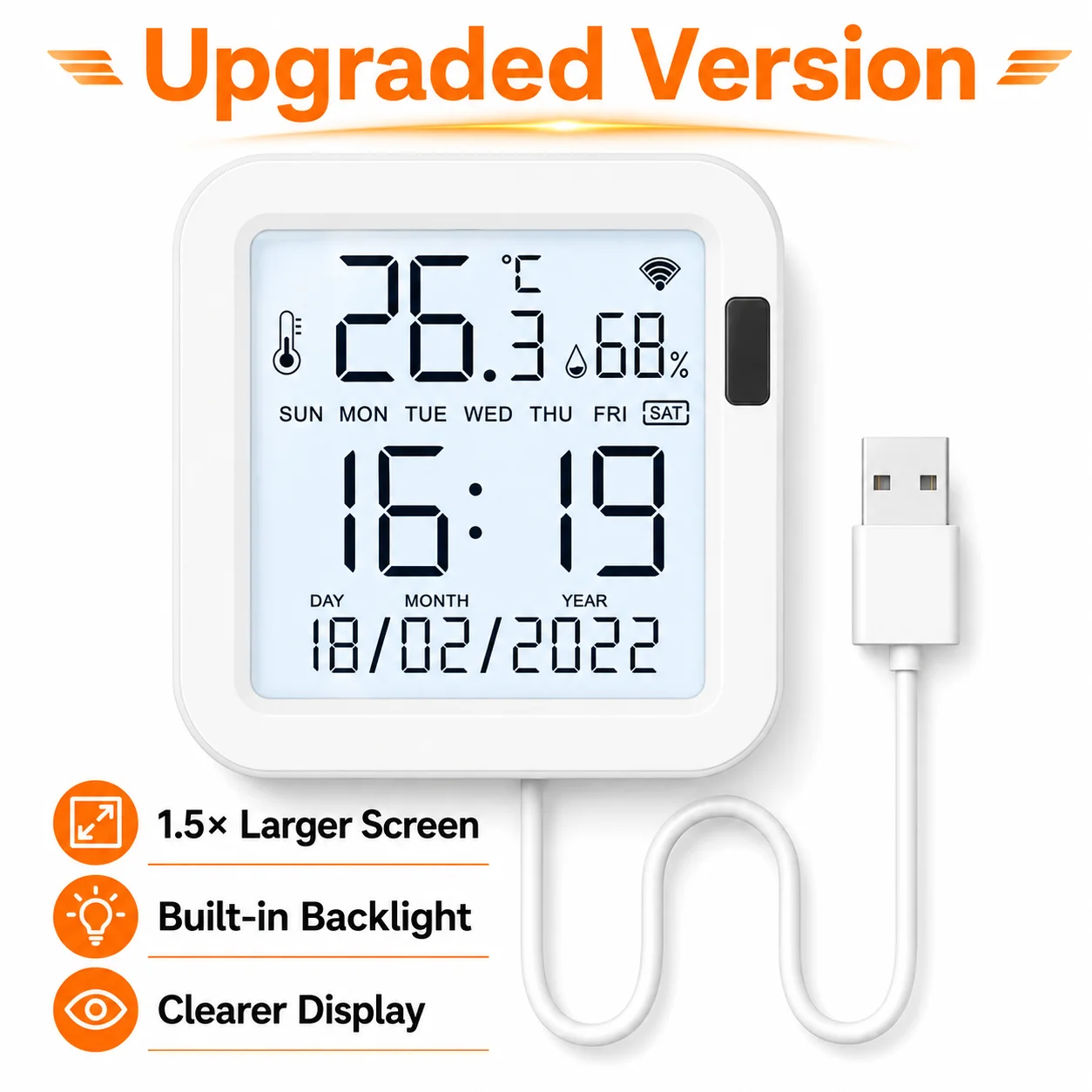 USB Tuya WiFi Smart Temperatur- und Feuchtigkeitssensor, Echtzeit-Display mit Hintergrundbeleuchtung, funktioniert mit Alexa Google Assistant