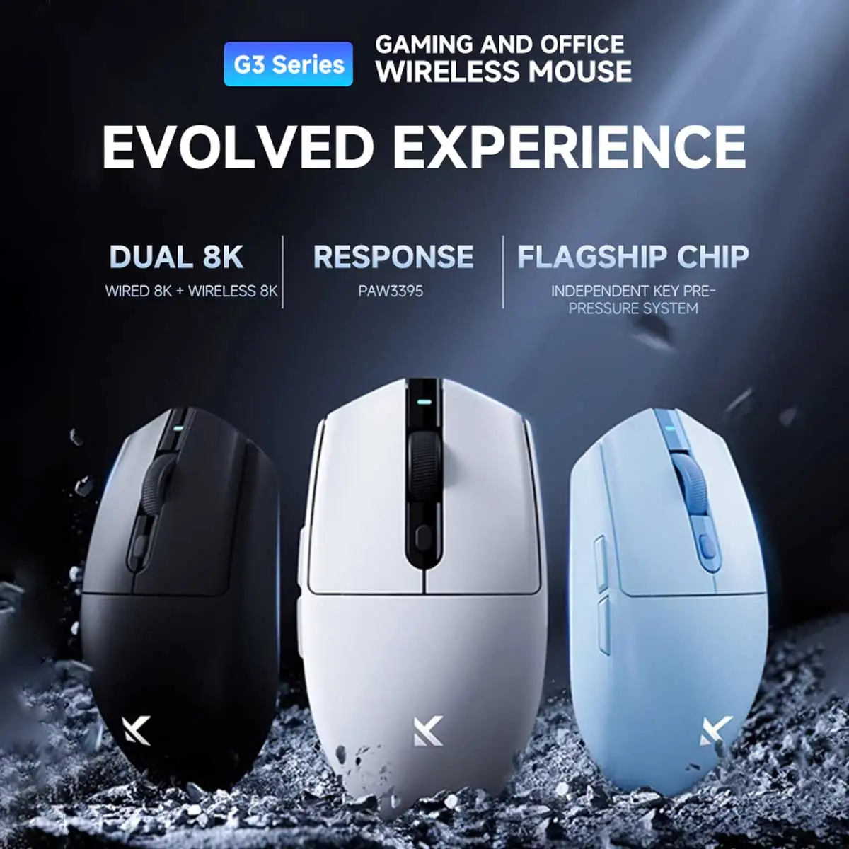 MCHOSE 3G Gaming Mouse Lightweight Ergonomic Wireless Wired Bluetooth High Performance Sensor Adjustable DPI Long Battery Life