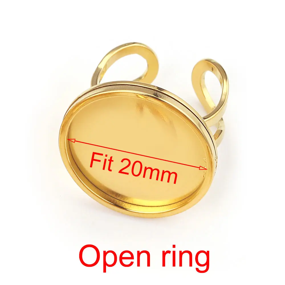 4pcs/lot Gold Stainless Steel Open Ring Settings Flat Blank Base Large Round Oval Resin Cabochons Tray Ring Bezel Jewelry Making