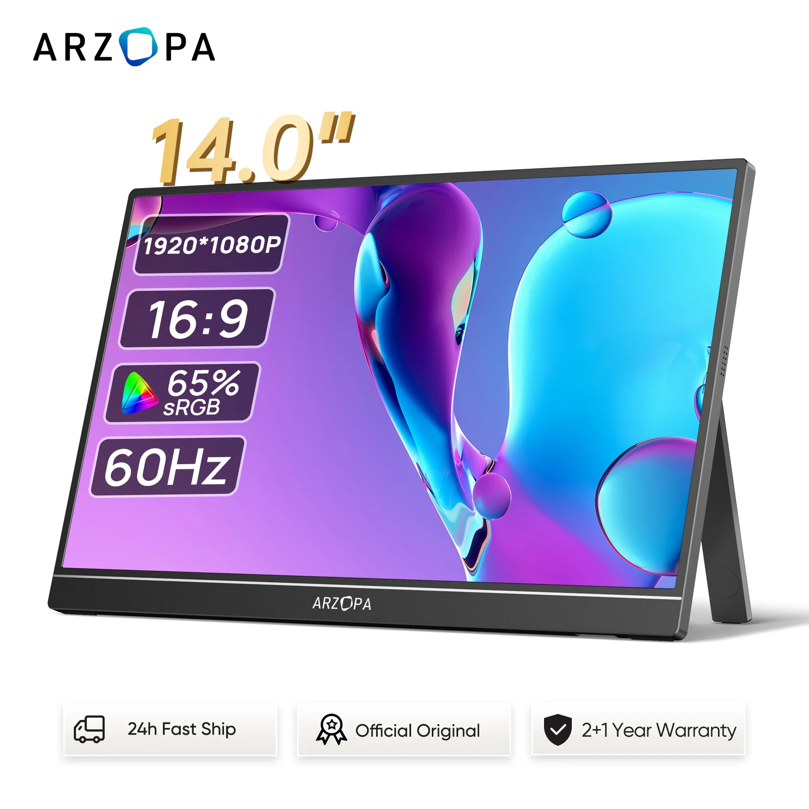 

ARZOPA 14 inch 1920*1080P Mini Portable Monitor IPS Gaming External Second Screen for MAC/Laptop/PC/Xbox/PS4/5/Switch/Xbox A1S