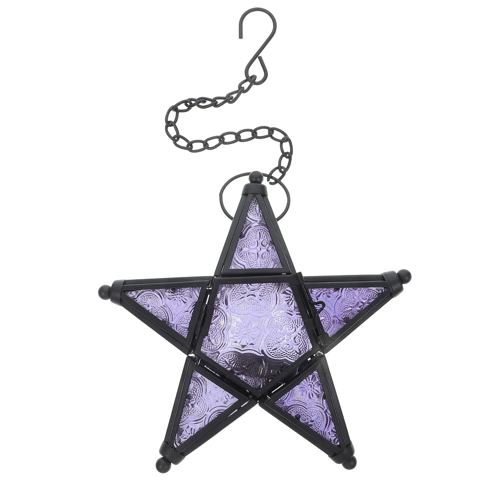 Glass Star Hanging Lantern Decorative Holder Rustic Indoor Outdoor Lamp for Garden Home Patio Wedding Ambient Light