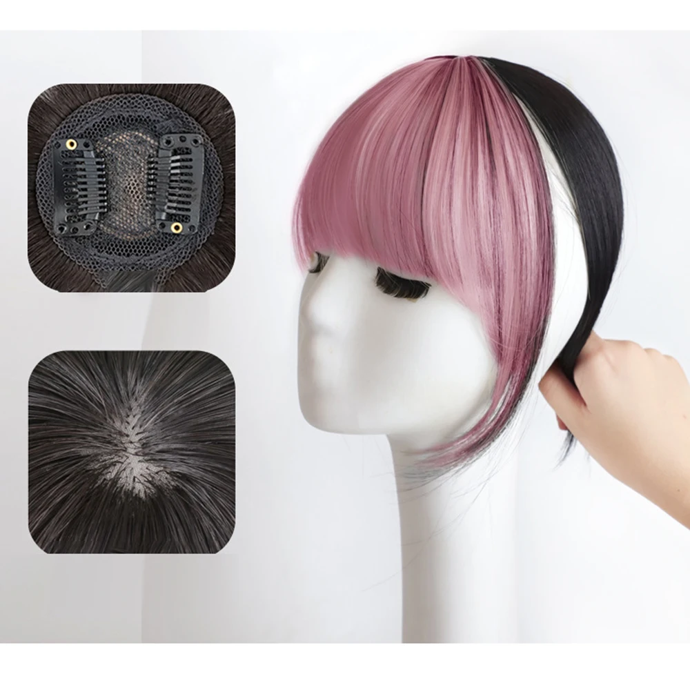 Synthetic Air Anime Bangs for Women Pink Black Fake Bang Hair Extensions False Fringe Clip On Hair High Temperature Fiber