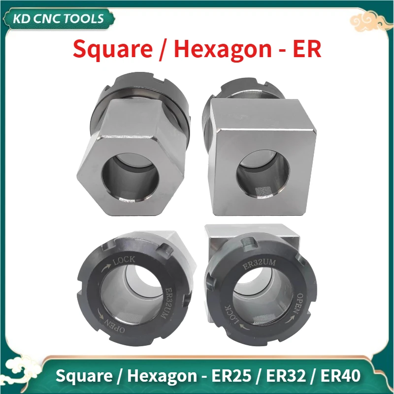 NEW Square ER25 ER32 ER40 Chuck Block Hard Steel Hex ER Spring Chuck Seat For CNC Lathe Engraving Cutting Machine Tool holder