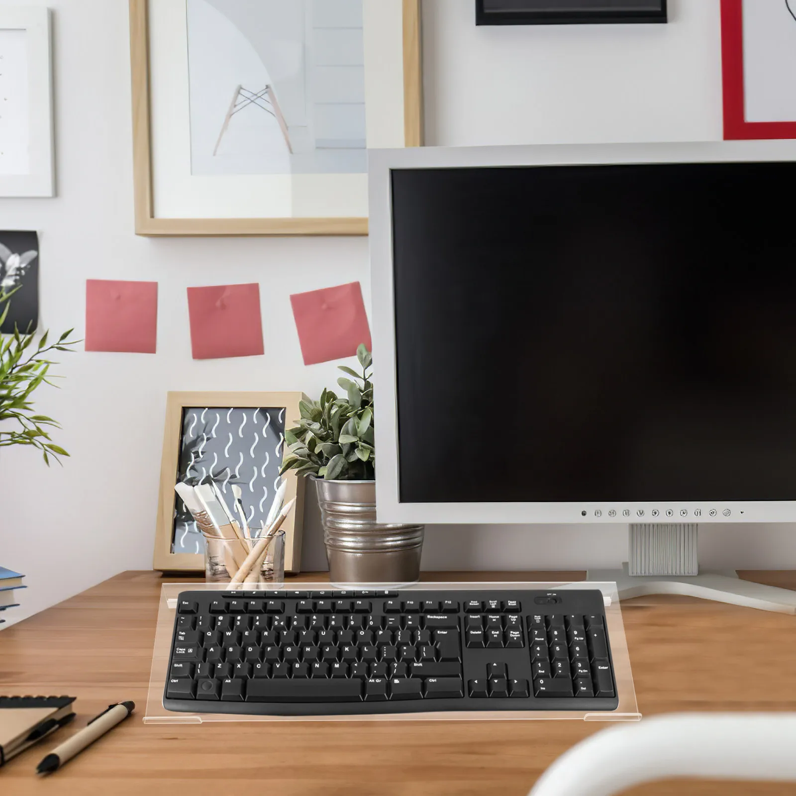 

Подставка для компьютерной клавиатуры из прозрачного акрила с низкой передней полкой, эргономичный дизайн, для стола