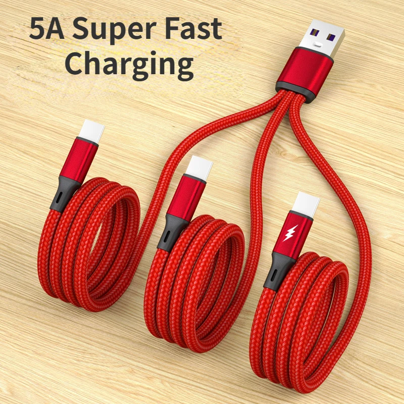 3 in 1 USB Charge Cable 3 Type-C 3 Micro USB Spliter Cord Fast Charging 6A For Mobile Phone Power Bank Shaver Charging Together