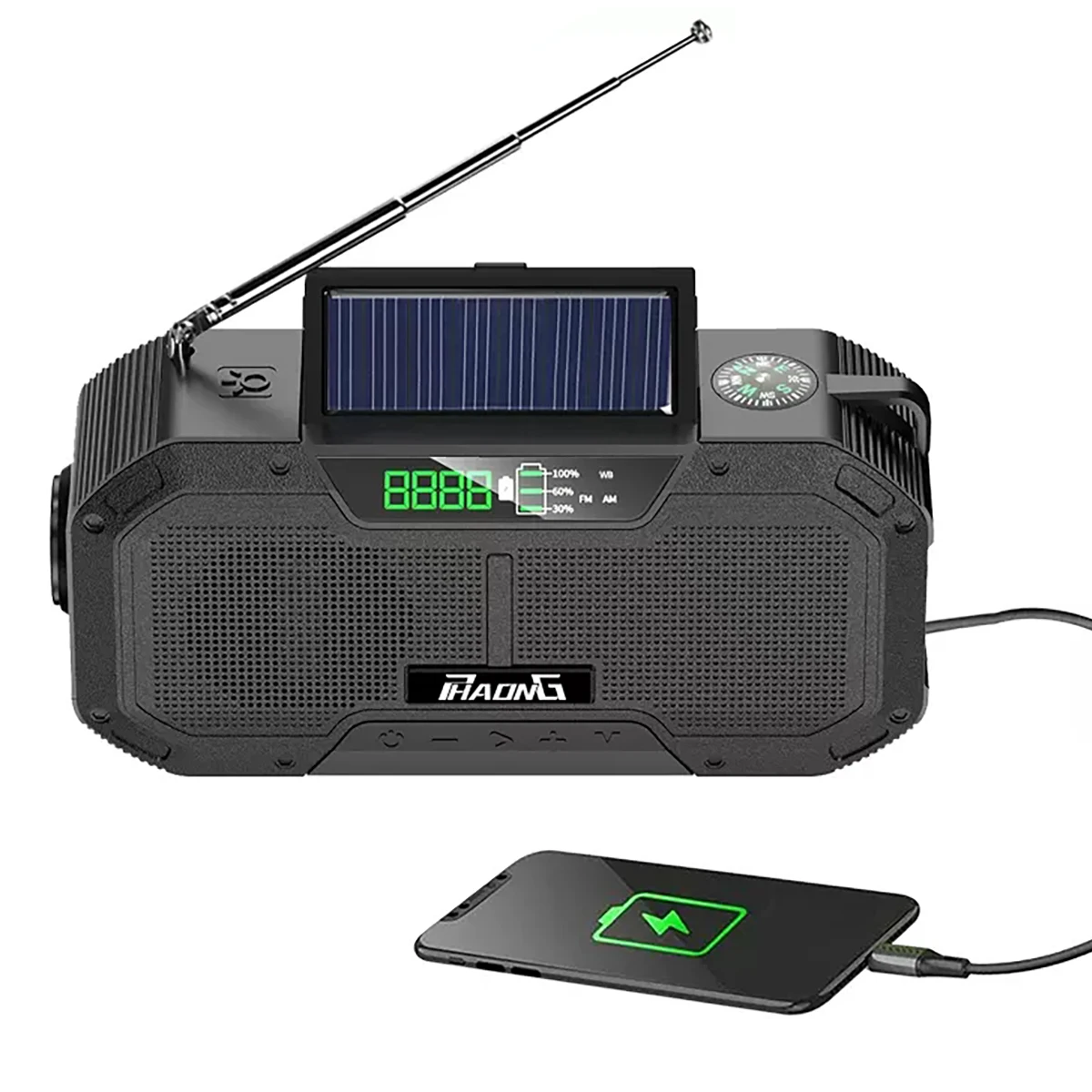 

Solar USB Charging Hand Crank Dynamo Power Bank NOAA /AM/FM Portable Radio with LED Flashlight SOS Emergency Mp3 Player Speaker