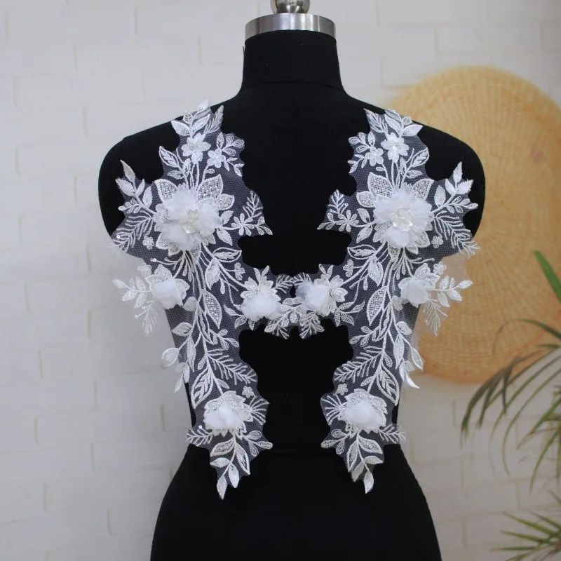 10Pieces Hand-made Three-dimensional High-grade Beaded Flower Lace Mesh