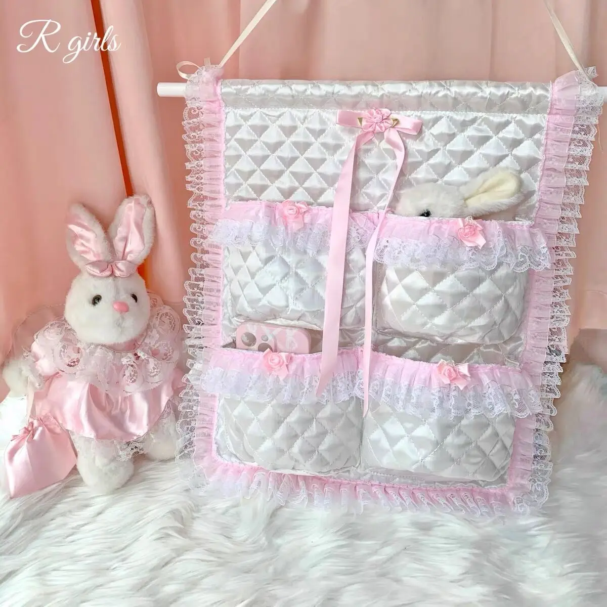 Pink Wall Mounted Storage Bag, Home Room Closet, Door Sundries Clothes, Hanging Bag Holder, Cosmetic Toys Organizer, Cute