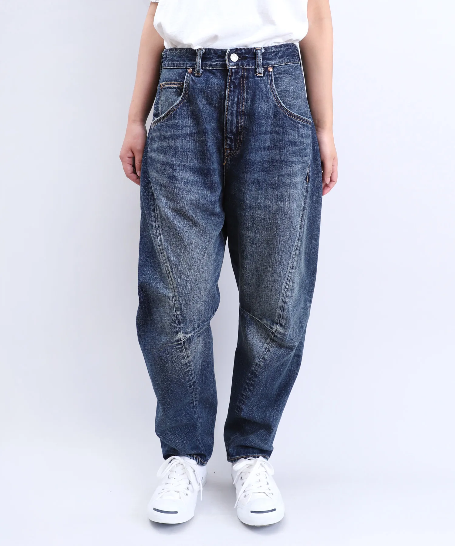 레트로 웨이드 코튼 진 루즈핏 패치워크 슬림 레그 하이웨이스트 데님 블루 여성 프리미엄 패션 가을 2025 신상품