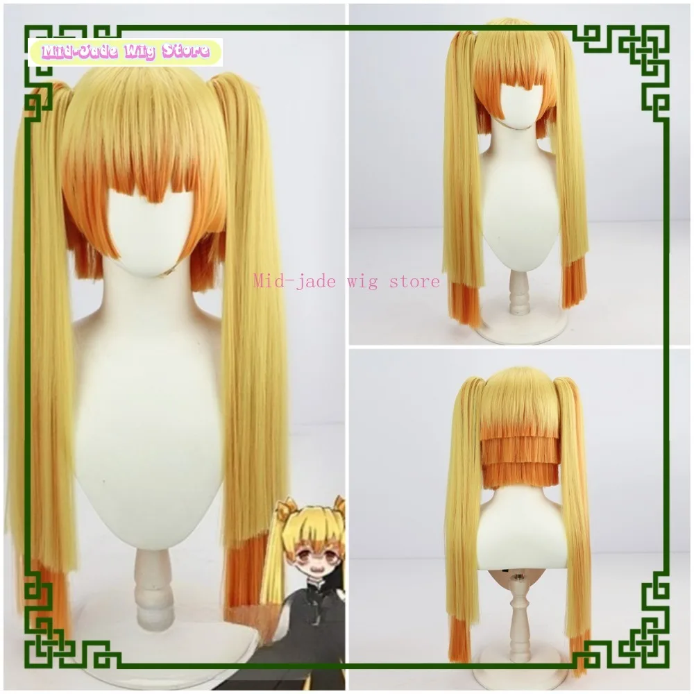 Zenitsu genderend cosplay peruca anime jogo cosplay feminino virar cabelo longo cauda dupla gradiente mid-jade peruca loja