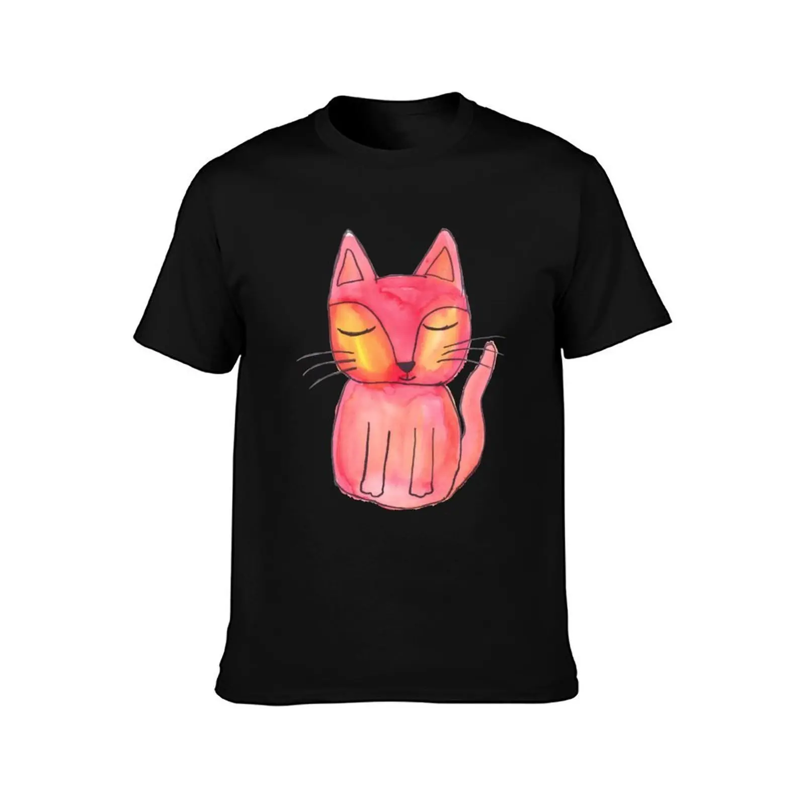 Apricot Cat T-Shirt, Summer Casual Cotton Tee, Oversized Streetwear Tops, Vintage Graphic Print, Loose Fit Short Sleeve